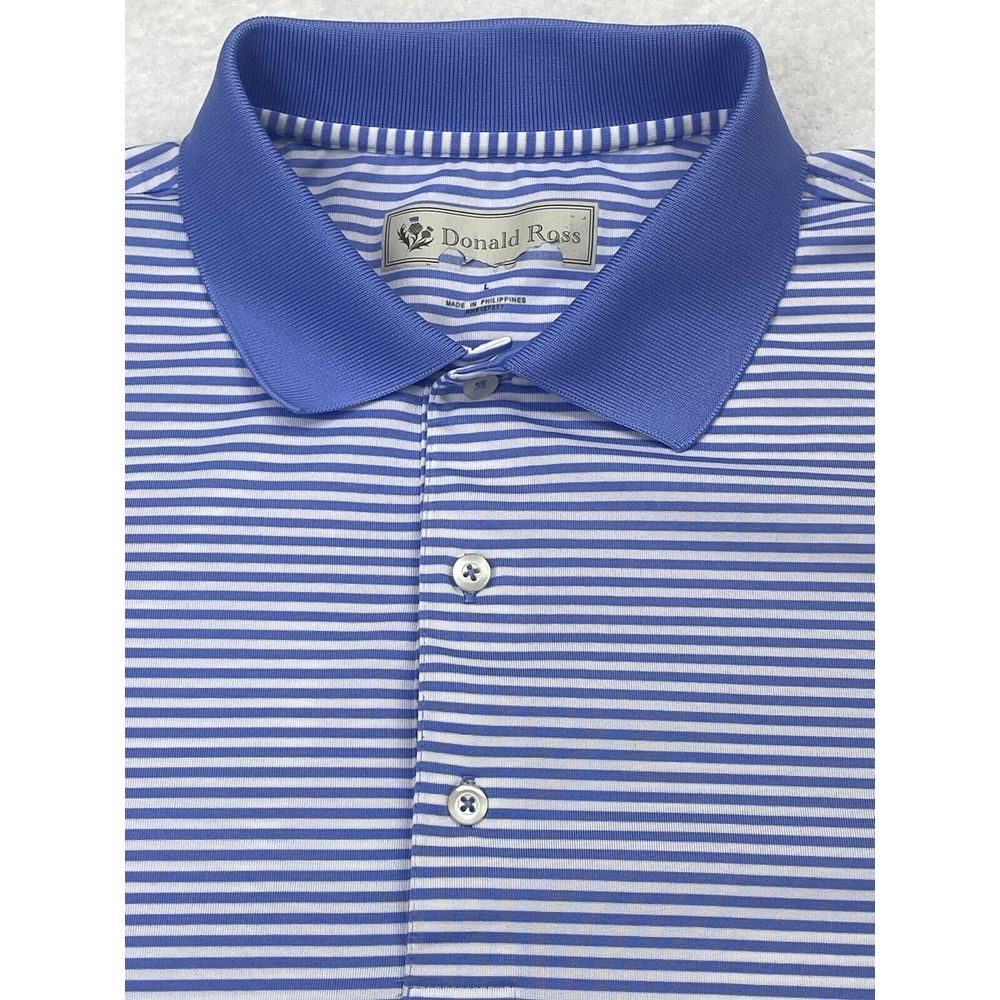 Donald Ross Men Blue Performance Golf Polo Striped size L - Preston Place GC.